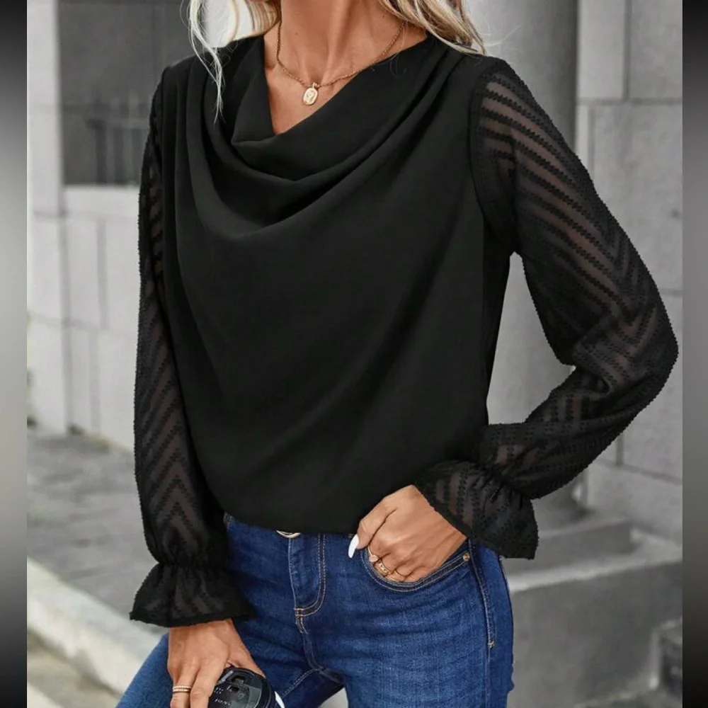Luxe draped collar flare sleeve blouse